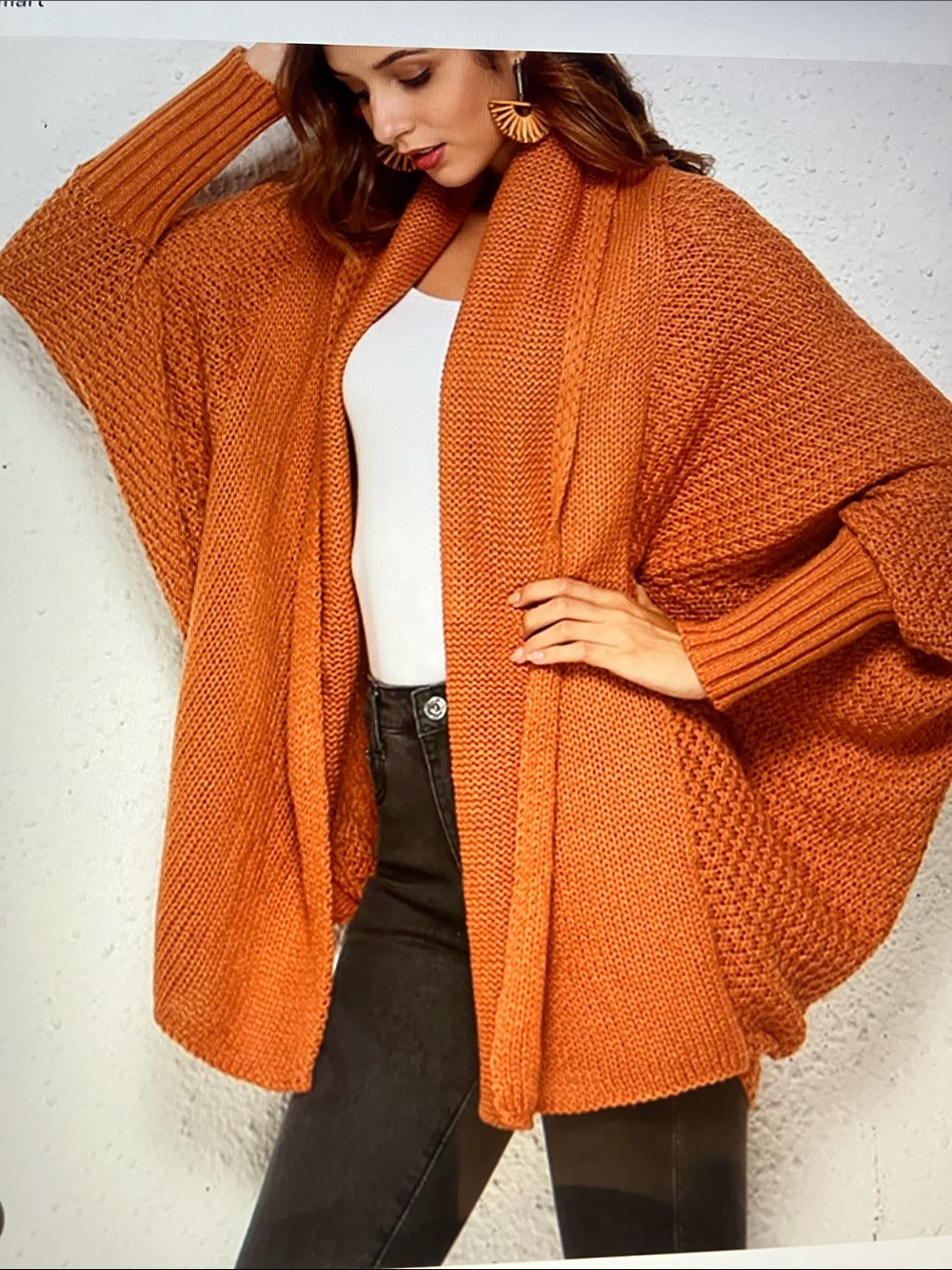 Cozy Open-Front Chunky Knit Sweater Cardigan - Rust